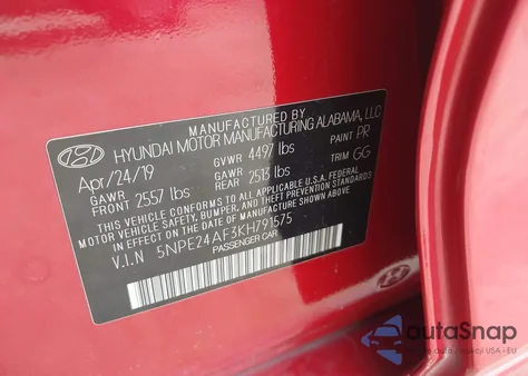 2019 Hyundai Sonata Se from USA, damaged, VIN 5NPE24AF3KH791575